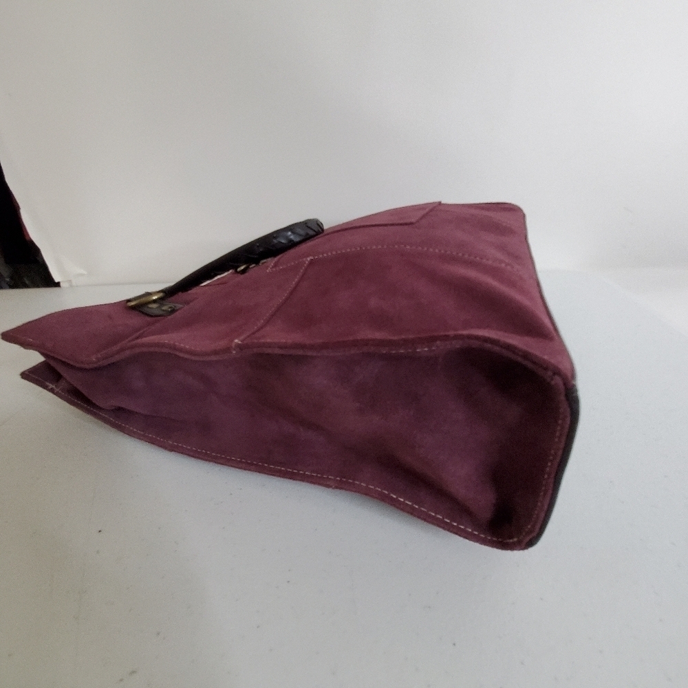 Valerie Stevens Purple Suede Tote Bag Patchwork Double Strap Purse Retro - Picture 5 of 13
